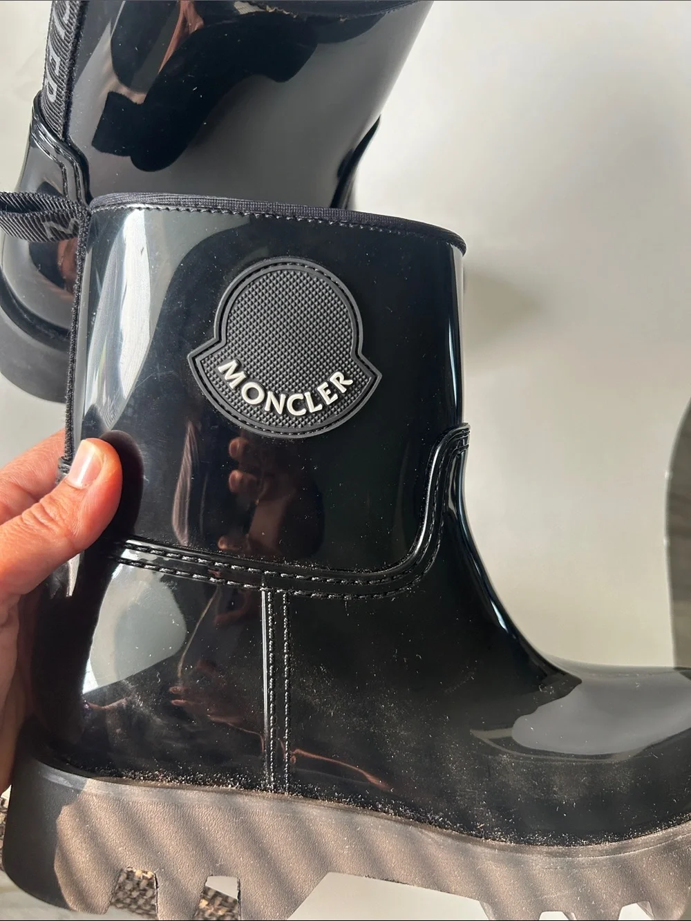 Moncler Ginette Waterproof Rubber Rain Boots Black 39 Like New Designer Lug Sole